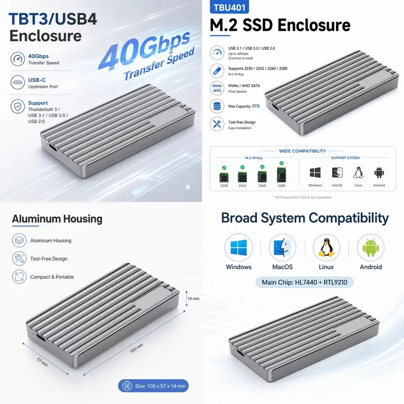 AP01 for Aluminum M.2 NVMe SSD - Usb4 40Gbps External Ssd 8Tb recension och pris
